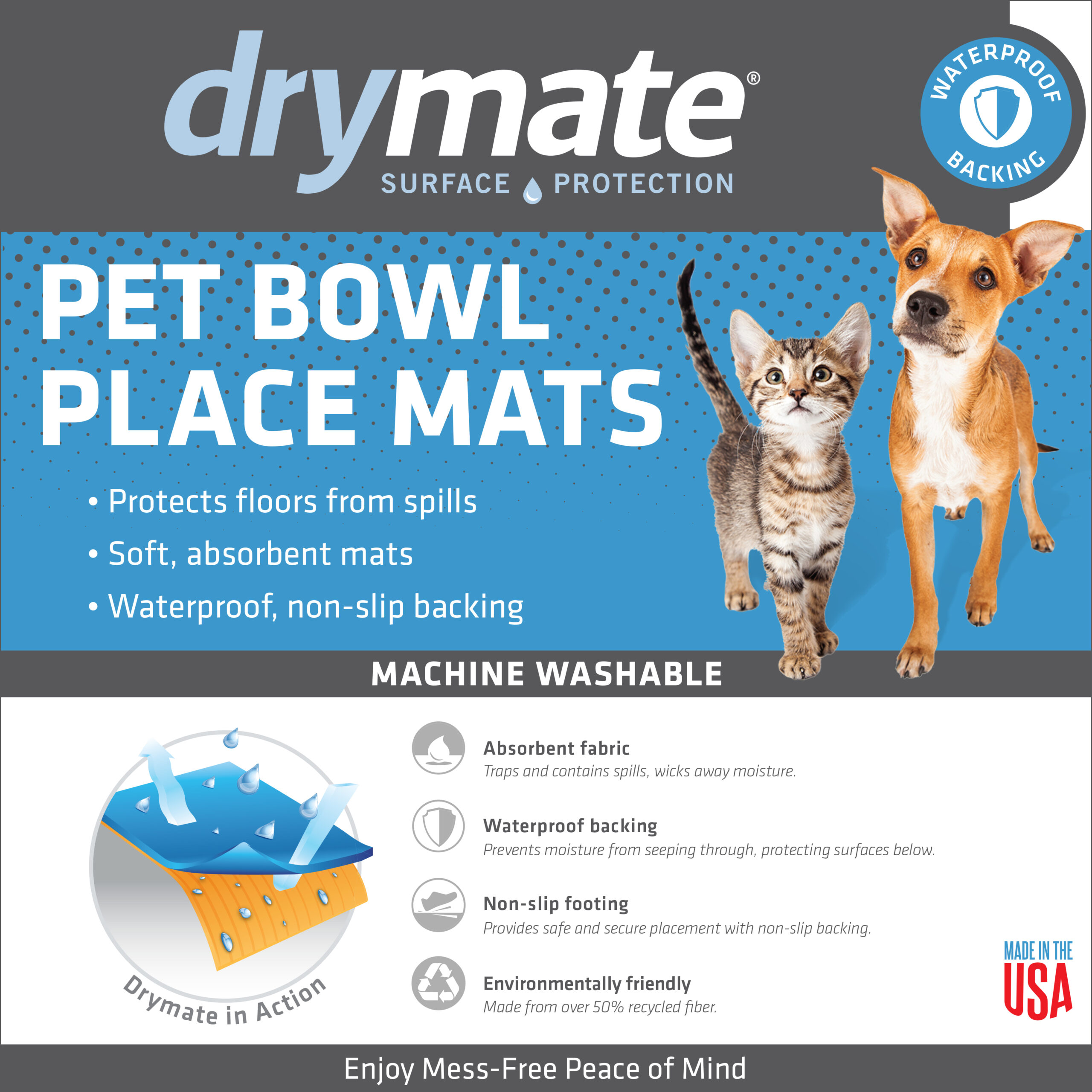 Drymate Pet Bowl Placemat, Dog Food Mat Or Cat Food Mat